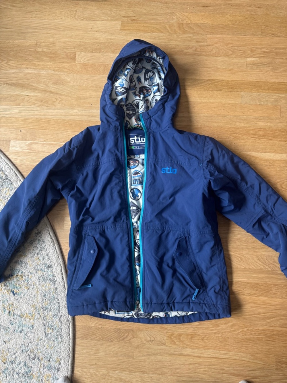 STIO Navy Blue Reffery Hooded Jacket with Patterned Lining size 10